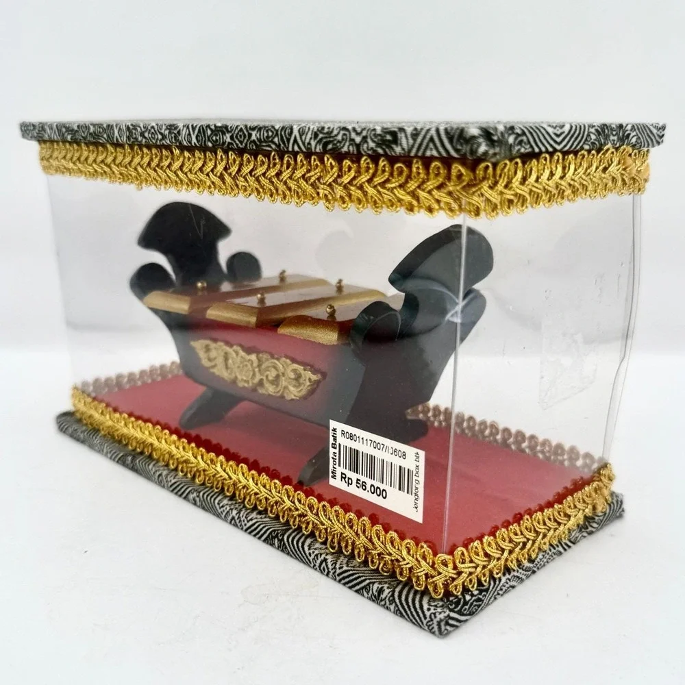 Vintage Indonesian Gamelan Xylophone Souvenir Batik Display Case Mini Instrument